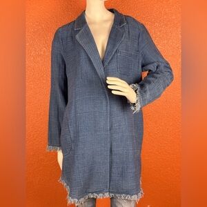 Soft Surroundings Jacket Chambray Blazer Snap Fringe Hem & Sleeve Size L. B38